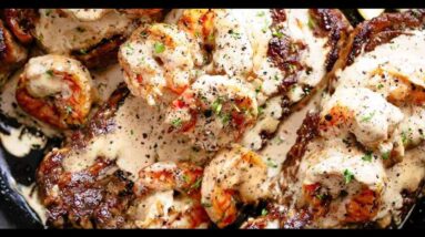 Steak With Creamy Garlic Shrimp